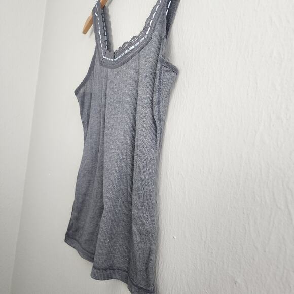 NEW Free People Only You Gray Cotton Ribbed Tank Top with Lace Trim - Picture 7 of 11